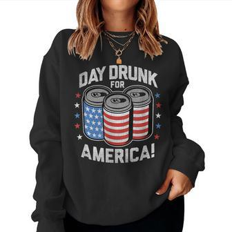 Day Drunk For America Patriotic Stars & Stripes Beer Cans Women Sweatshirt - Monsterry AU