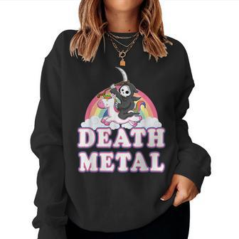 Death Metal Rock Music Rainbow Grim Reaper Riding Unicorn Women Sweatshirt - Thegiftio UK