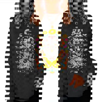Dia De Los Muertos Sunflower Mexican Skull Skeleton Guitar Women Sweatshirt - Thegiftio