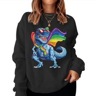 Dinosaur Gay Pride Lgbt Rainbow Flag T Rex Sunglasses Lgbtq Women Sweatshirt - Monsterry DE