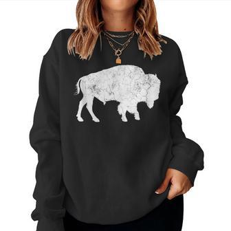 Distressed Buffalo Retro Bison Animal Lover Dad Women Sweatshirt - Monsterry