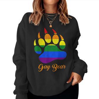 Distressed Gay Bear Paw Rainbow Lgbtq Grizzly Bear Gay Pride Women Sweatshirt - Monsterry