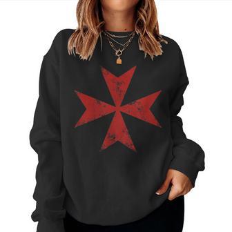 Distressed Maltese Cross Knights Of Malta Crusader Women Women Sweatshirt - Monsterry