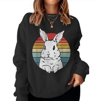 Distressed Retro Vintage Graphic Rainbow White Rabbit Women Sweatshirt - Monsterry CA