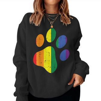Dog Paw Print Lgbtq Rainbow Flag Gay Pride Ally Dog Lover Women Sweatshirt - Monsterry