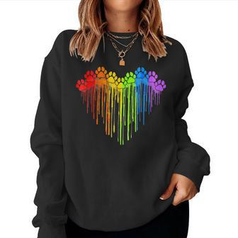 Dog Paws Rainbow Heart Dog Lover Gay Pride Lgbt Women Sweatshirt - Seseable