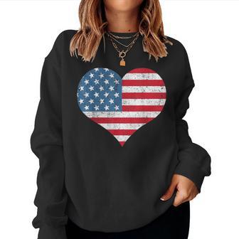Drapeau Américain Cœur 4 Juillet Usa Patriotique Fille Women Sweatshirt - Cadeauxyz