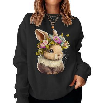 Easter Bunny Rabbit Happy Bunny Flower Graphic Girls Women Sweatshirt - Thegiftio UK