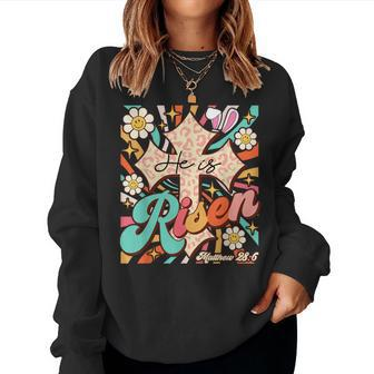 Easter Retro Groovy He Is Risen Jesus Easter Women Sweatshirt | Mazezy