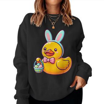 Easter Rubber Duck Bunny Ears Eggs Basket Women Sweatshirt - Seseable