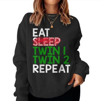 Eat Sleep Twin 1 Twin 2 Repeat Mom Of Twins For Mom Women Sweatshirt - Monsterry UK