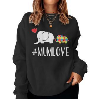 Elephant Mum T Kid Heart Autism Awareness Mum Women Sweatshirt - Seseable