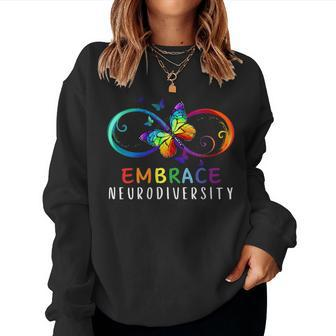 Embrace Neurodiversity Rainbow Butterfly Autism Awareness Women Sweatshirt - Monsterry