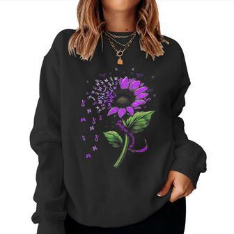 Epilepsy Awareness Sunflower Purple Ribbon Fighter Women Sweatshirt - Thegiftio UK