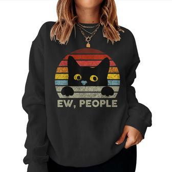 Ew People Vintage Black Cat For Cat Lover Cat Mom Cat Dad Women Sweatshirt - Thegiftio UK