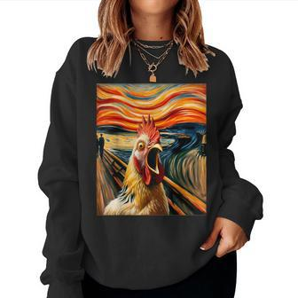 Expressionist Scream Chicken Lovers Artistic Chicken Women Sweatshirt - Monsterry CA