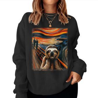 Expressionist Scream For Sloth Lovers Artistic Sloth Women Sweatshirt - Seseable