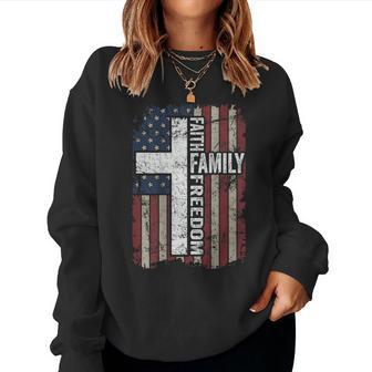 Faith Family Freedom Christian Vintage Usa Flag On Back Women Sweatshirt - Monsterry
