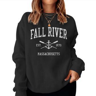 Fall River Ma Vintage Crossed Oars & Boat Anchor Sports Women Sweatshirt - Monsterry