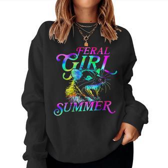 Feral Girl Summer Opossum Tie Dye Raccoon Vintage Women Sweatshirt - Monsterry DE