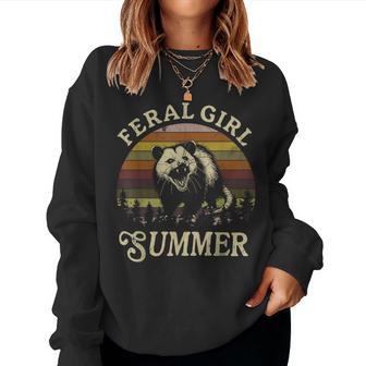 Feral Girl Summer Sarcastic Angry Opossum Vintage Women Sweatshirt - Thegiftio UK