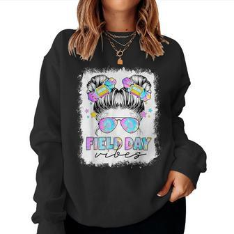 Field Day Vibes Messy Bun Girl Field Trip Teacher Student Women Sweatshirt - Monsterry CA