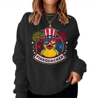Firequacker 4Th Of July Rubber Duck Usa Flag Women Sweatshirt - Monsterry UK