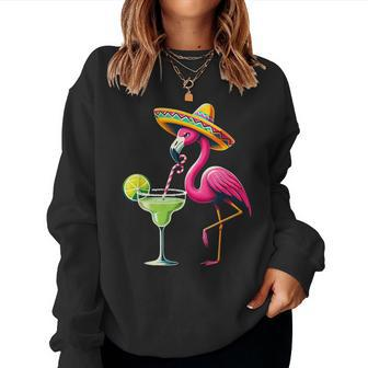 Flamingo Drinking Margarita Mexican Poncho Cinco De Mayo Women Sweatshirt | Mazezy UK