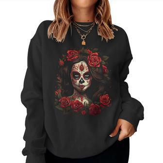 Floral Mexican Beauty Day Of The Dead Dia De Muertos Woman Women Sweatshirt - Thegiftio UK