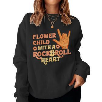 Flower Child With A Rock And Roll Heart Retro Vintage 70S Women Sweatshirt - Monsterry