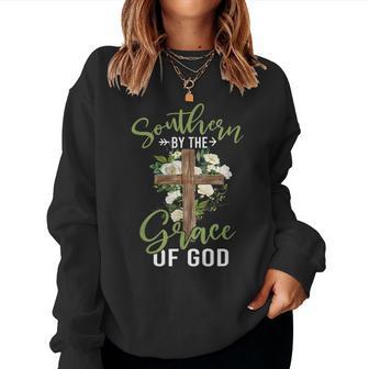 Flower Cross American By Birth Southern By The Grace Of God Women Sweatshirt - Monsterry DE