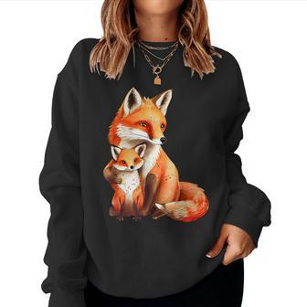 Fox Foxes Mom Child Dad Child Children Men Women Sweatshirt - Monsterry