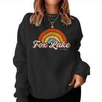 Fox Lake Illinois Il Vintage Rainbow Retro 70S Women Sweatshirt - Monsterry AU