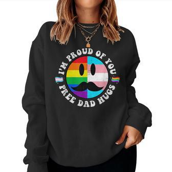 Free Dad Hugs Groovy Hippie Face Lgbt Rainbow Transgender T Women Sweatshirt - Monsterry CA