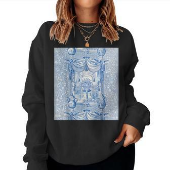 French Blue Toile Floral Chinoiserie And Ginger Jars Women Sweatshirt - Monsterry DE
