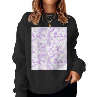 French Mauve Toile Chinoiserie With Flowers Leopards Women Sweatshirt - Monsterry CA