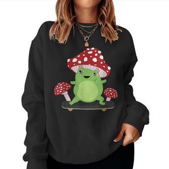Frog Mushroom Hat Skateboard Cute Cottagecore Aesthetic Girl Women Sweatshirt - Monsterry UK