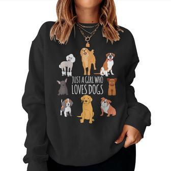 Fun Dog Puppy Lover Themed Cute Just A Girl Who Loves Dogs Women Sweatshirt - Thegiftio UK