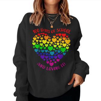 100Th Day Of School Teacher Heart Valentine Day Women Sweatshirt - Monsterry CA