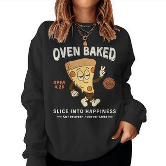 420 Retro Pizza Graphic Cute Chill Weed Women Sweatshirt - Monsterry