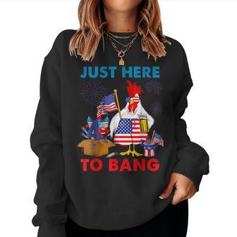 4Th Of July Just Here To Bang Usa Flag Chicken Beer Women Sweatshirt - Thegiftio UK