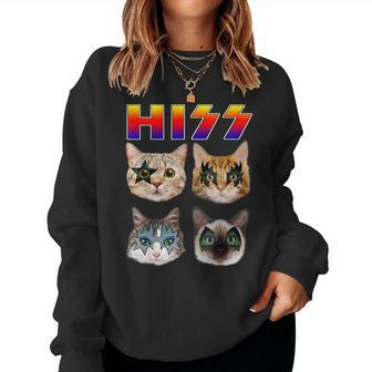 Cat Hiss Rock And Roll For Cat Lover Cat Dad Cat Mom Women Sweatshirt - Thegiftio UK