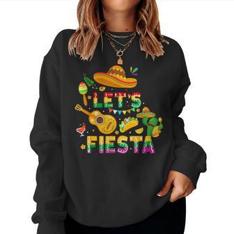 Cinco De Mayo Mexican Guitar Cactus Let's Fiesta Women Sweatshirt | Mazezy CA