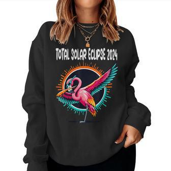 Dabbing Flamingo Wearing Total Solar Eclipse Glasses Women Sweatshirt - Seseable