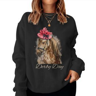 Hat Horse Racing Derby Party On Derby Day 2024 Women Sweatshirt - Seseable