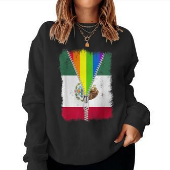 Lgbt Mexico Flag Zip Rainbow Mexican Gay Pride Women Sweatshirt - Monsterry UK
