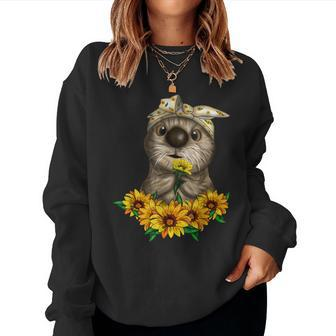 Otter Messy Bun Sunflower Girls Animal Lover Women Sweatshirt - Thegiftio UK