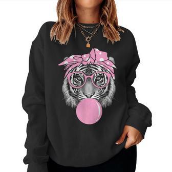 Pink Tiger For Girl Glasses & Pink Bubble Gum Women Sweatshirt - Monsterry