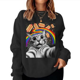 Graphic Rainbow Hotdog Ufos Cosmic Space Selfie Cat Women Sweatshirt | Mazezy AU