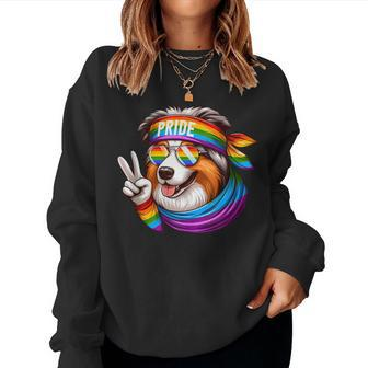 Rainbow Lgbt Gay Pride Lesbian Australian Shepherd Women Sweatshirt - Monsterry